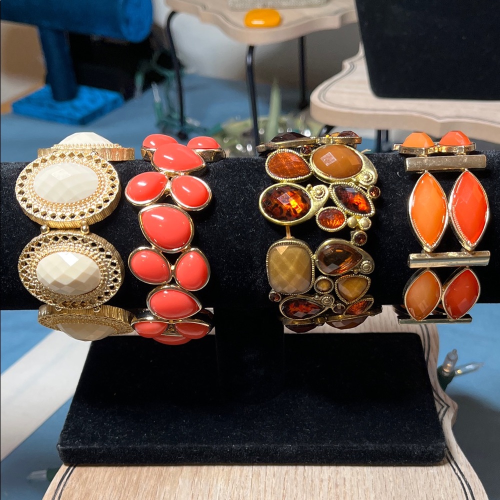 Gold stretch bracelet lot, lot of 4, beautiful